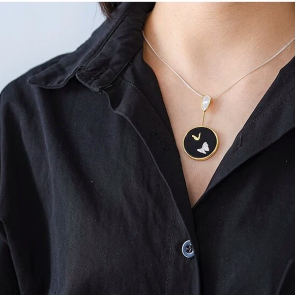 Artisan Handmade Natural Agate Butterfly 925 Silver The Zair Necklace - Picture 5 of 6